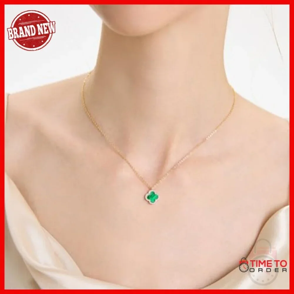 18K Gold Plated Clover Jewelry Set Necklace Earrings Adjustable Lobster Clasp